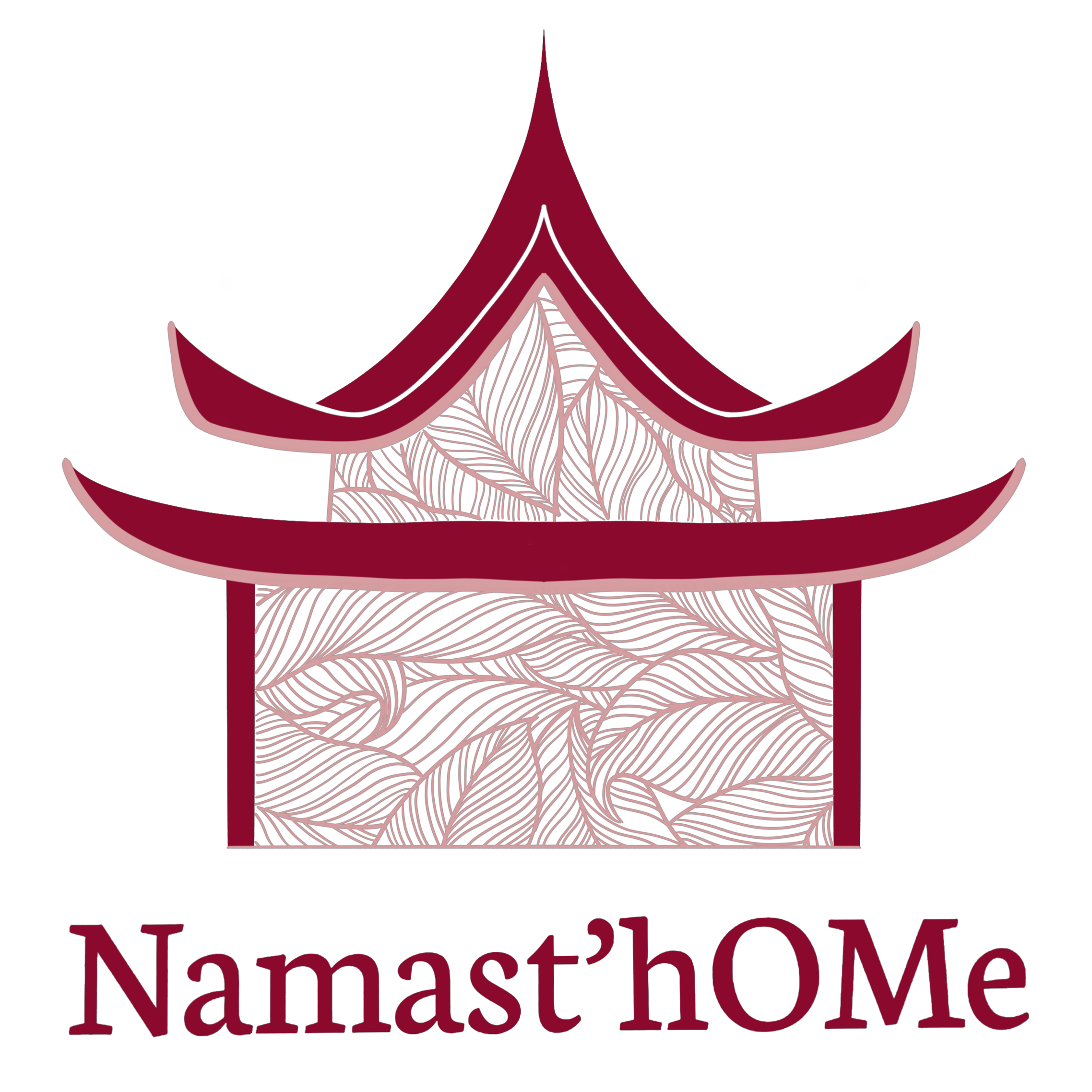 maison japonaise rouge avec intérieur feuilles et le nom namast'home